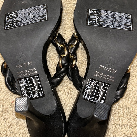 Black and Gold Braided Thong Heels - Picture 5 of 5